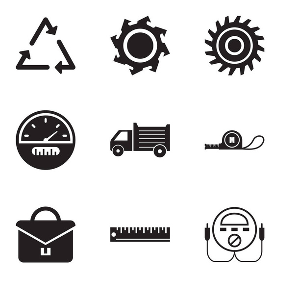 Conjunto de 9 ícones editáveis simples, como verificação de energia, régua, portfólio, medidor, caminhão, velocímetro, lâmina de serra, lâmina de serra, triângulo
 - Vetor, Imagem