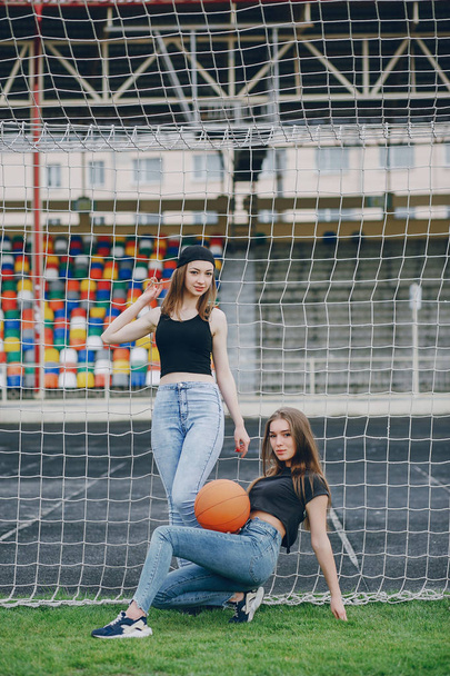 Girls with a ball - Fotoğraf, Görsel