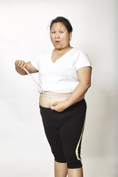  Asiática gorda mujer medición
 - Foto, Imagen