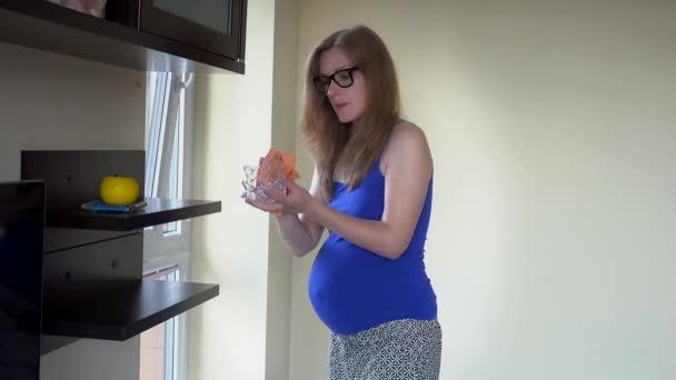 Careful pregnant woman clean dust at home - Video