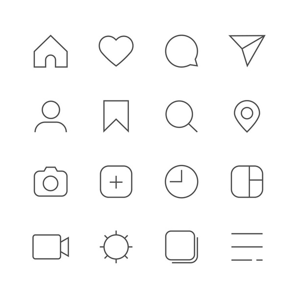 Icono del esquema social network.simple línea web iconos set gris sobre fondo blanco
 - Vector, Imagen
