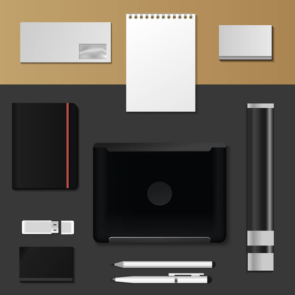 Modello premium vettoriale di identità aziendale set business office stationery realistico 3d mockup top view branding illustrazione
. - Vettoriali, immagini