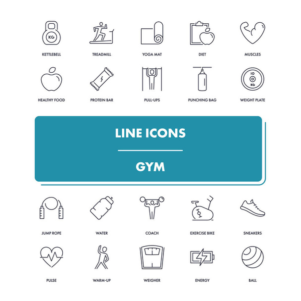  Line icons set. Gym - Vector, afbeelding
