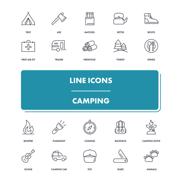  Line icons set. Camping - Vecteur, image