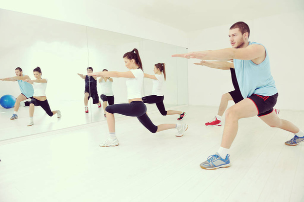 happy young people group in excercise and relax in  fitness club - 写真・画像