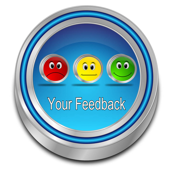 azul brilhante seu botão de feedback - ilustração 3D
 - Foto, Imagem