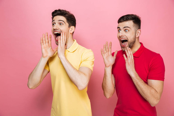 Portrait of a surprised gay couple standing - Photo, Image
