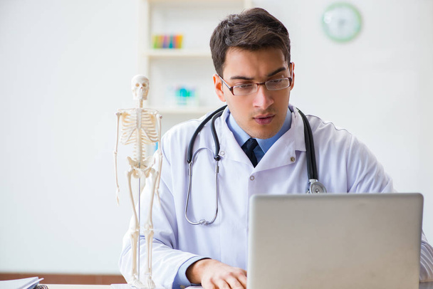 Φοιτητής γιατρός που μελετά τα οστά του σκελετού - Φωτογραφία, εικόνα