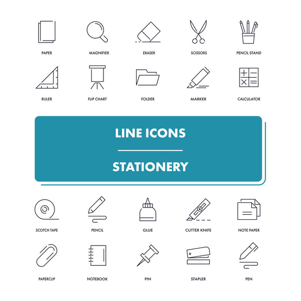 Line icons set. Stationery  - Vector, afbeelding