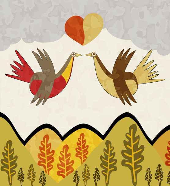 Птицы с сердцем - векторная иллюстрация
 - Вектор,изображение