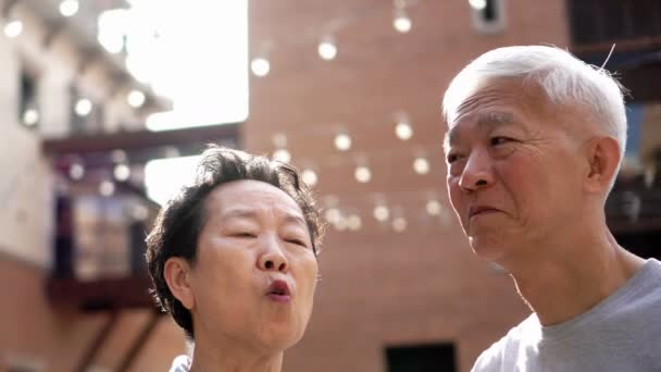 Asian senior couple exciting surprise at new place travel 4k - Footage, Video