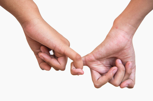 manos haciendo promesa como concepto de afriendship sobre fondo blanco
 - Foto, imagen