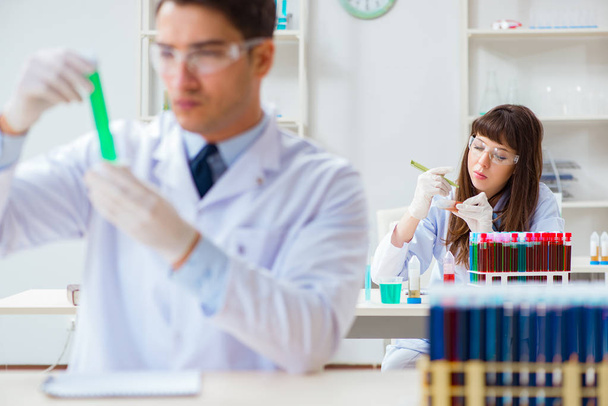 Deux chimistes travaillant en laboratoire expérimentant - Photo, image
