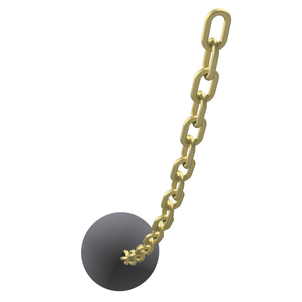 Wrecking ball with silver chain, 3d illustration. Isolated on white background. - Photo, Image