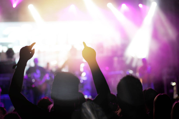 multitud con las manos levantadas en concierto - festival de música de verano - Foto, imagen