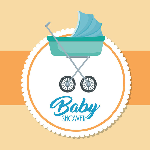 baby shower card with cart - Vektor, kép