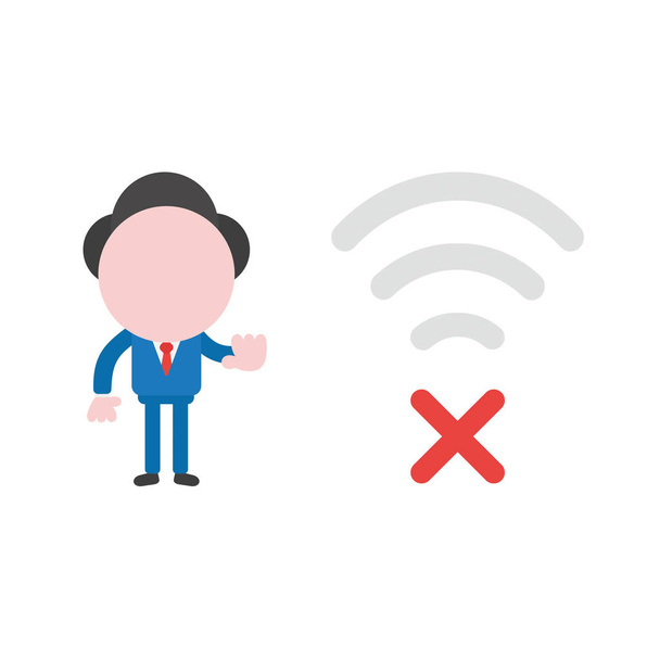 Uomo d'affari illustrazione vettoriale con simbolo wifi wireless e x
  - Vettoriali, immagini