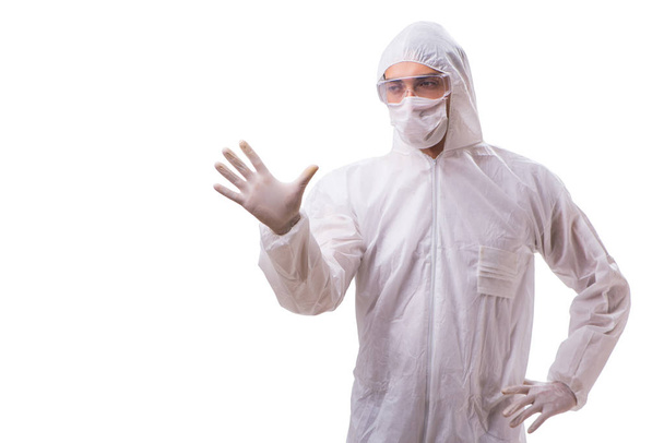 Man in protective suit isolated on white background - Foto, imagen