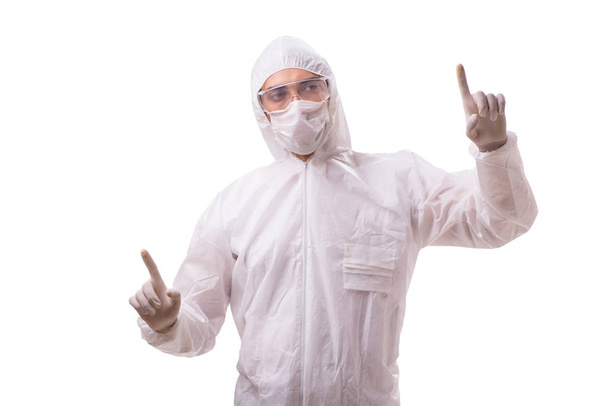Man in protective suit isolated on white background - Photo, Image