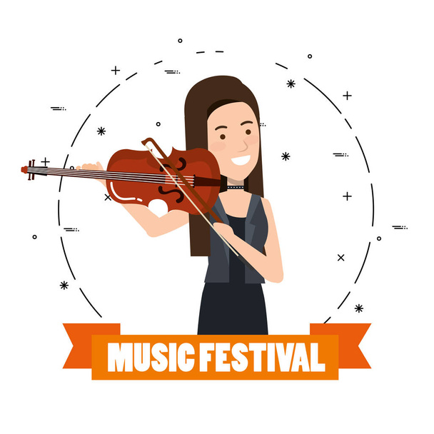 music festival live with woman playing violin - Vector, Image