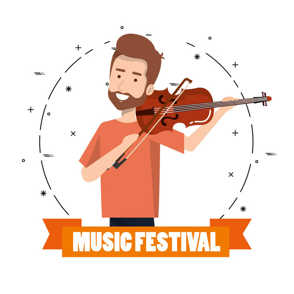 music festival live with man playing violin - Vector, Image