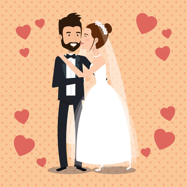 just married couple with hearts avatars characters - Vector, Image