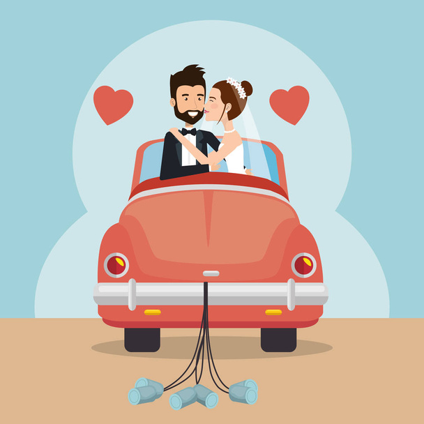 Araba avatarları karakterlerle sadece evli çift - Vektör, Görsel