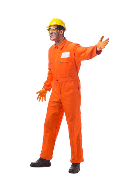 Contractor employee wearing coveralls isolated on white - Zdjęcie, obraz