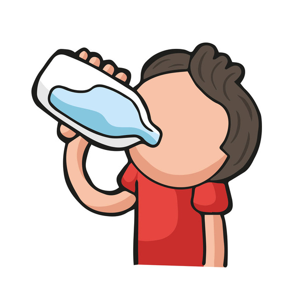 Vektor-handgezeichnete Karikatur eines Mannes, der eine Flasche Wasser trinkt - Vektor, Bild