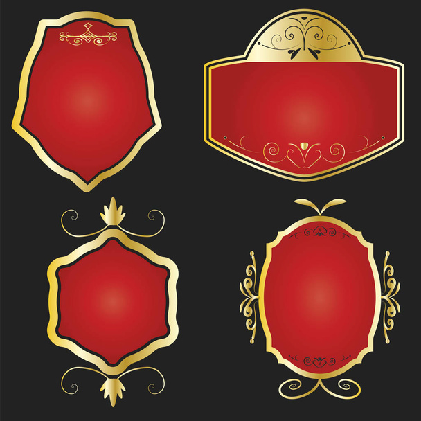 Etiquetas moldadas douradas e vermelhas
 - Vetor, Imagem