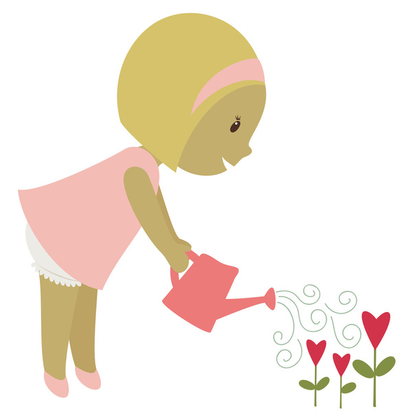 little girl watering a flowerheart. - Vector, Image