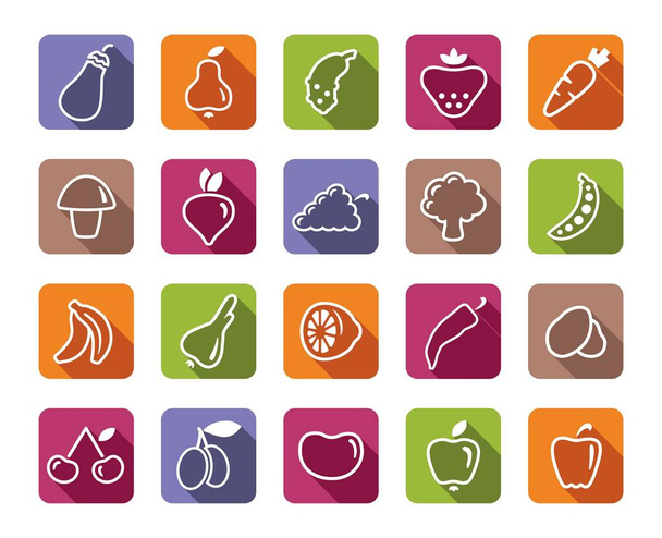 Icons of fruit and vegetables - Vector, Image