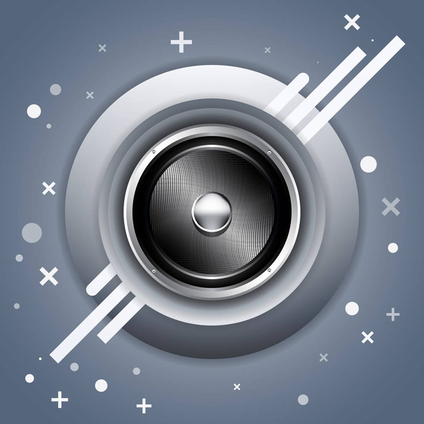 Realistic Audio Speaker with Abstract Decorative Shapes Vector Background - Wektor, obraz