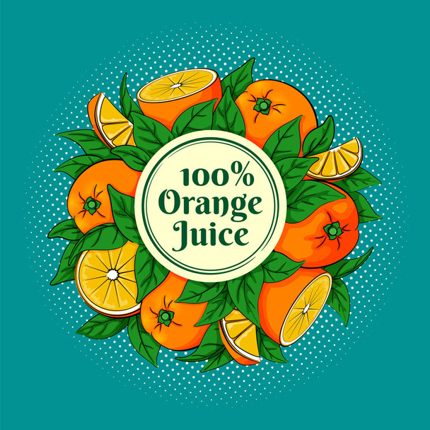 Circle of oranges with a round label - Вектор,изображение