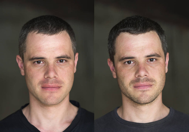 İki genç yakışıklı siyah saçlı confiden portreleri kolaj - Fotoğraf, Görsel