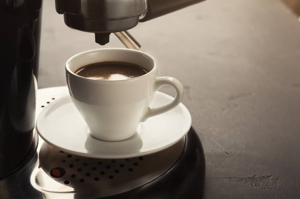 Brewing coffee in professional machine, closeup - Photo, Image
