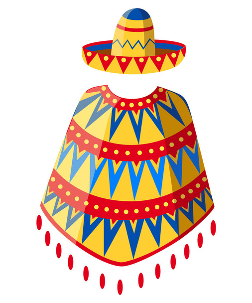 Sombrero desenho animado chapéu mexicano e poncho homem silhueta. Símbolo de festa vintage decorado. Ilustração vetorial isolada sobre fundo branco. Página do site e design de aplicativos móveis
 - Vetor, Imagem
