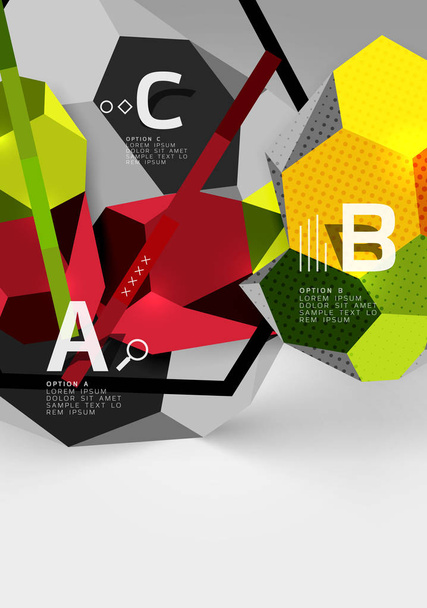3 d の六角形の幾何学的構成、幾何学的なデジタル抽象的な背景 - ベクター画像
