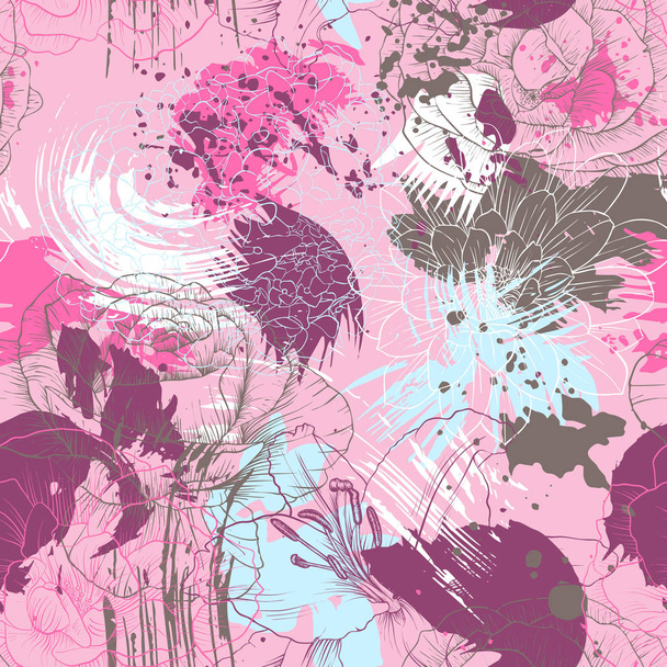 vector seamless pattern with flowers - Vector, Imagen