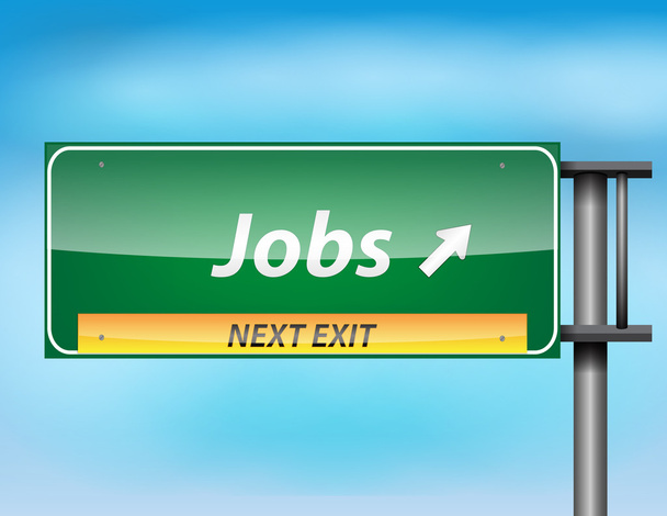 Glossy highway sign with Jobs on next exit - Vector, Image