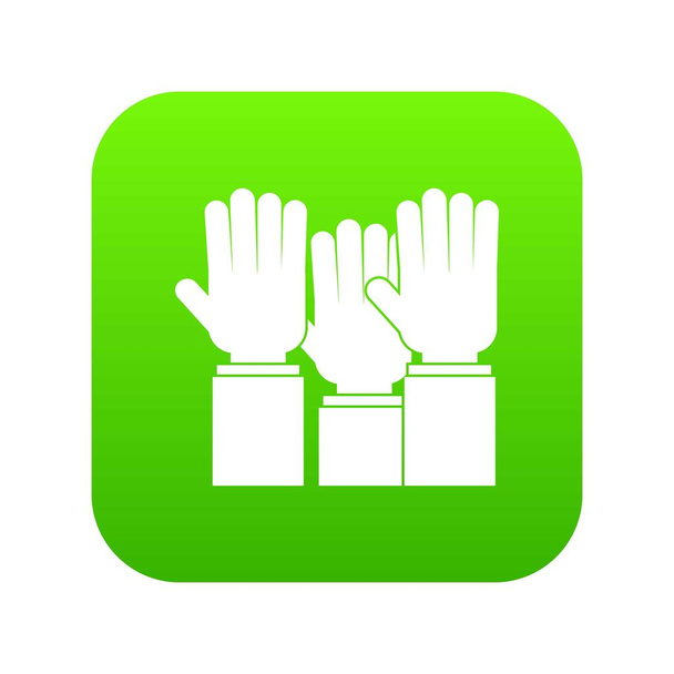 Different people hands raised up icon digital green - Vector, Image