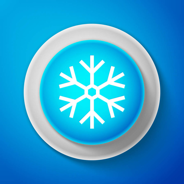 白い雪の結晶アイコン青の背景に分離します。白い線と青い丸ボタン。ベクトル図 - ベクター画像