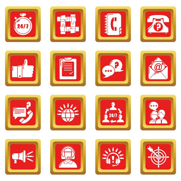 Call center icons set red square vector - Vector, imagen