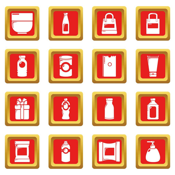 Packagiong store shop icons set red square vector - Vektori, kuva