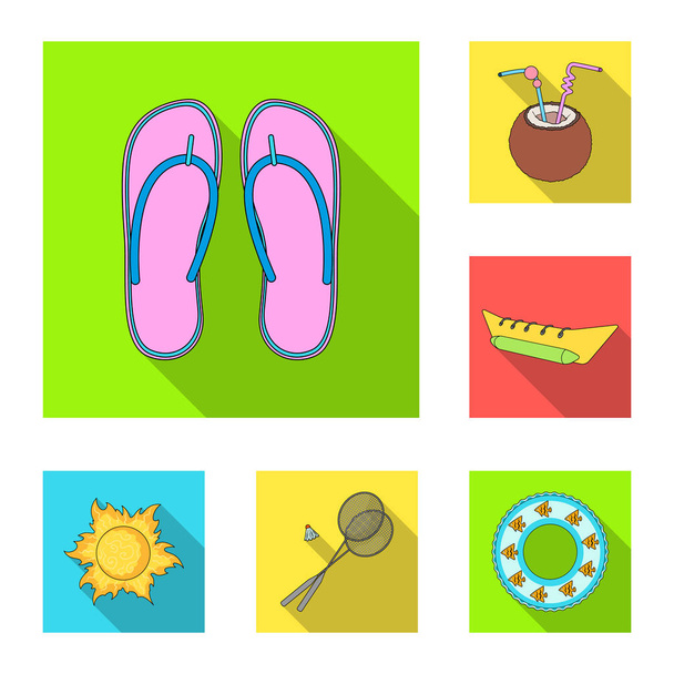 Summer rest flat icons in set collection for design. Beach accessory vector symbol stock web illustration. - Vecteur, image
