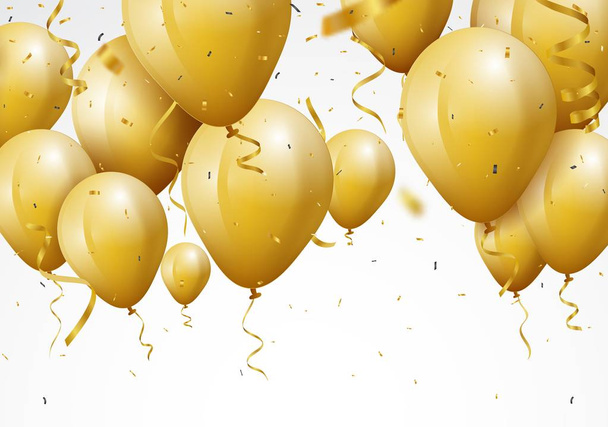Векторна ілюстрація фону листівки на день народження. Букет з золотих кульок і конфетті на білому
 - Вектор, зображення