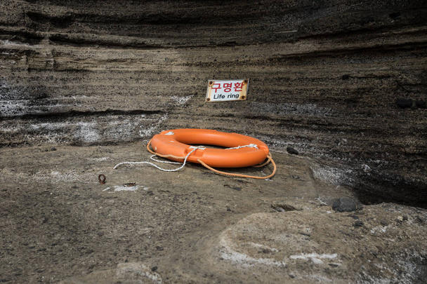 Довічне кільце на пісковика скелі Yongmeori-Біч, Sanbang ро, Чеджу, Південна Корея - Фото, зображення