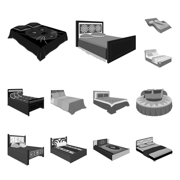 Verschillende bedden zwart-wit pictogrammen in set collectie voor design. Meubilair voor het slapen vectorillustratie isometrische symbool voorraad web. - Vector, afbeelding