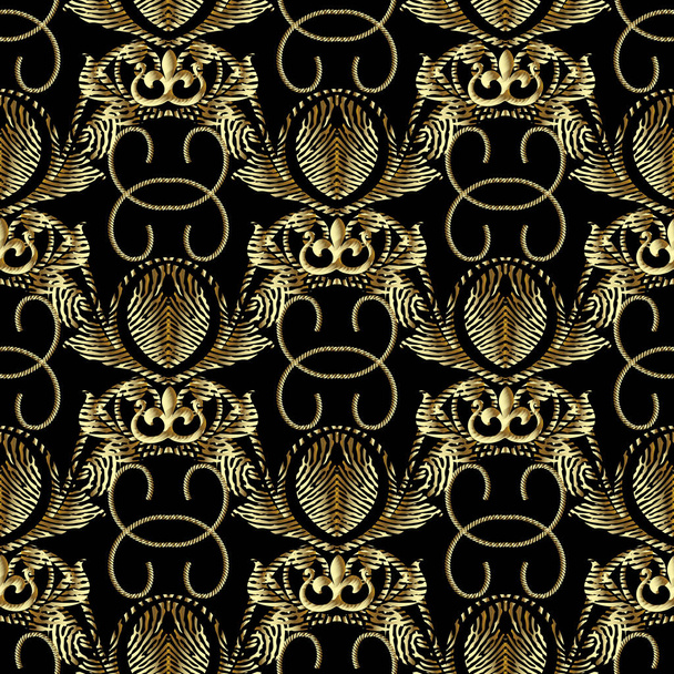 Baroque gold embroidery style 3d  seamless pattern. Vector  - Вектор,изображение