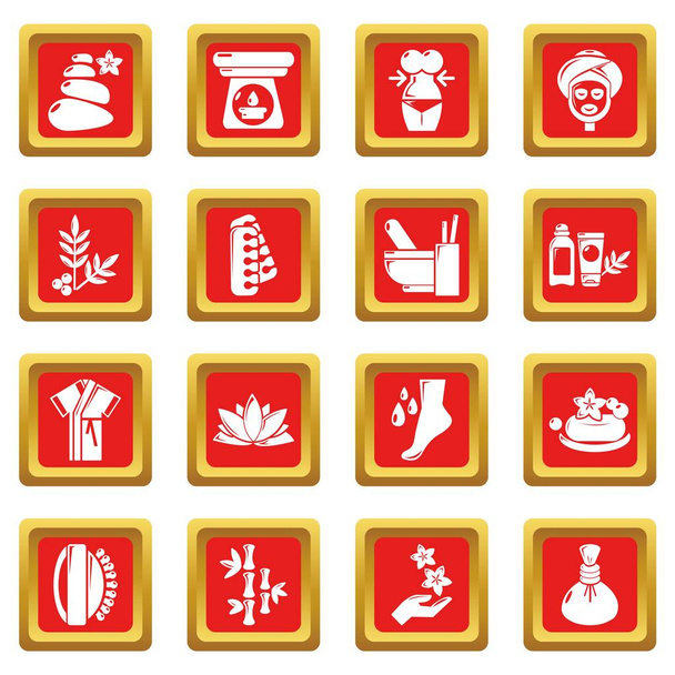 Spa salon icons set red square vector - Vector, Image